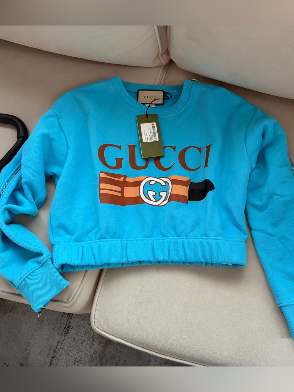 Gucci Frosty Light Blue Cotton Jersey Sweatshirt
